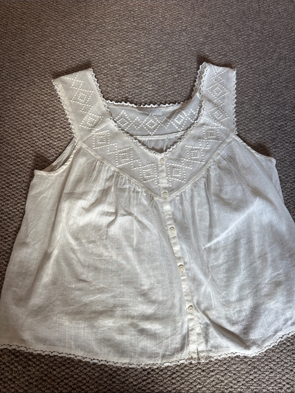 White lace trim V-Neck Sleeveless Top - Lightweight Summer Blouse